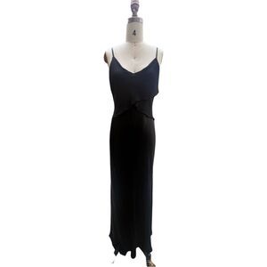 A8 Vintage Emily D Black Maxi Dress with Deep V Back in size large